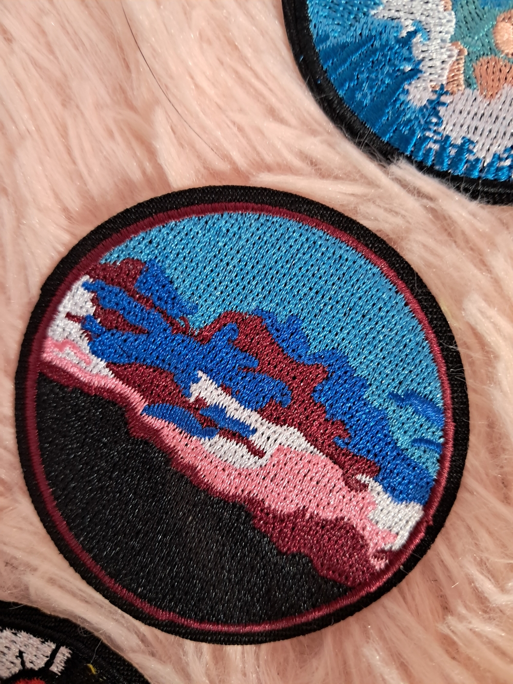 Earthy Bohemian Asian Influenced Embroidered Patch Trio - Picture 3 of 7